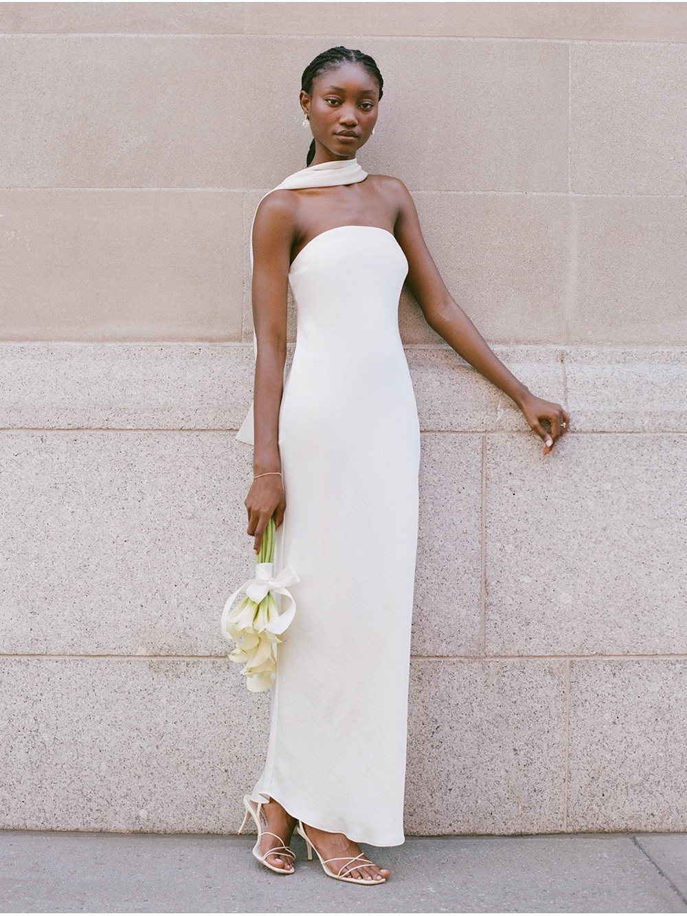 Abercrombie & Fitch Julia Strapless Cream Maxi Dress with Neck Scarf
